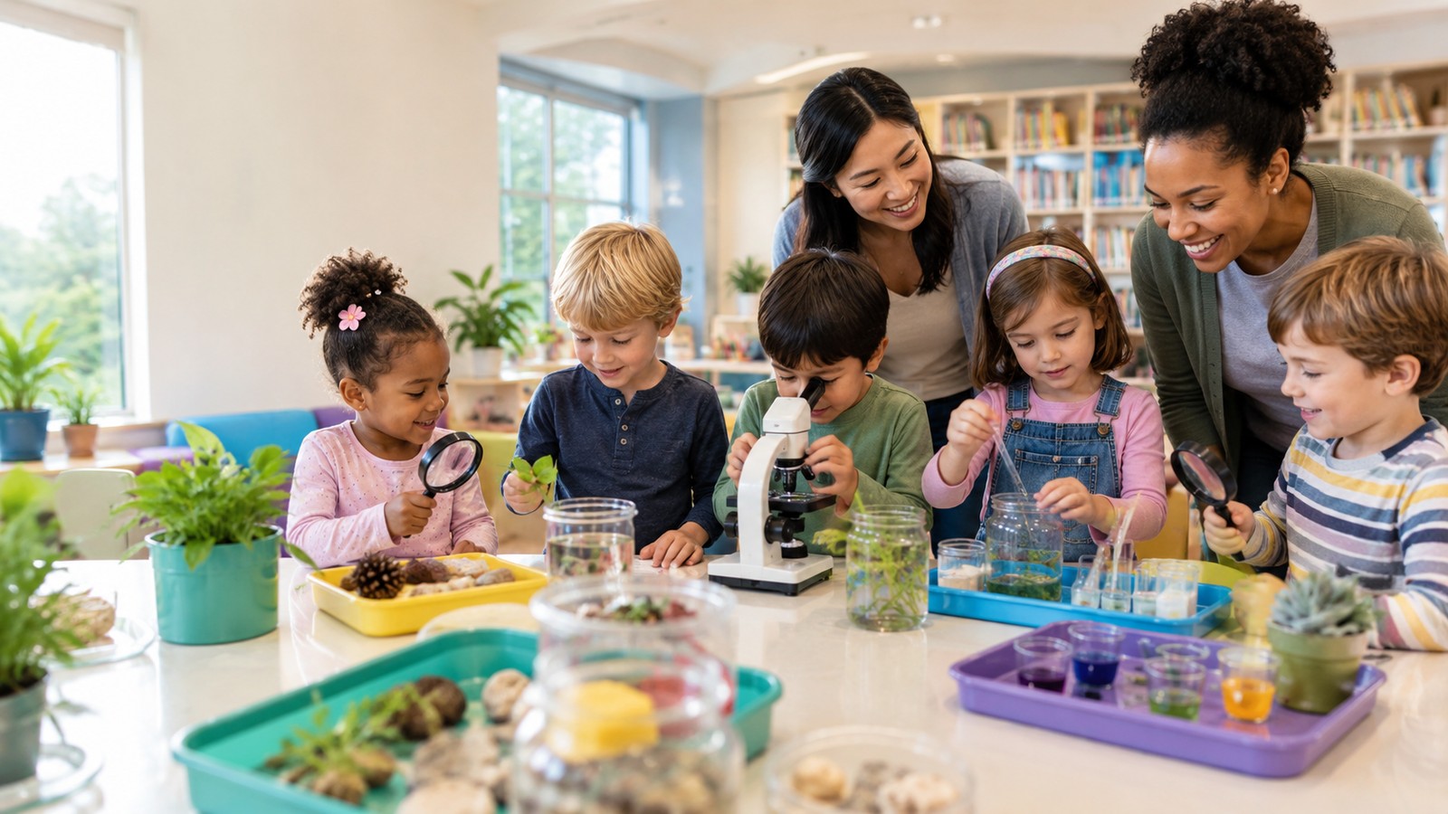 Children working together on a hands-on science activity.